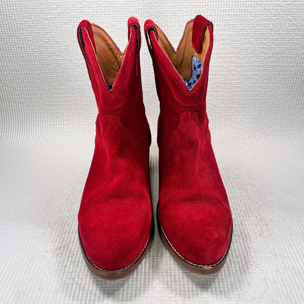 Dingo Tumbleweed Boots Women's 9 Red Suede Leather Lined Mid Calf Cowboy Booties - Picture 3 of 9